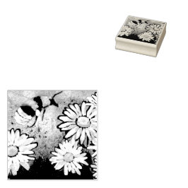 Sello De Caucho Whimsical Bumble Bee Daisies Floral Azul Blanco