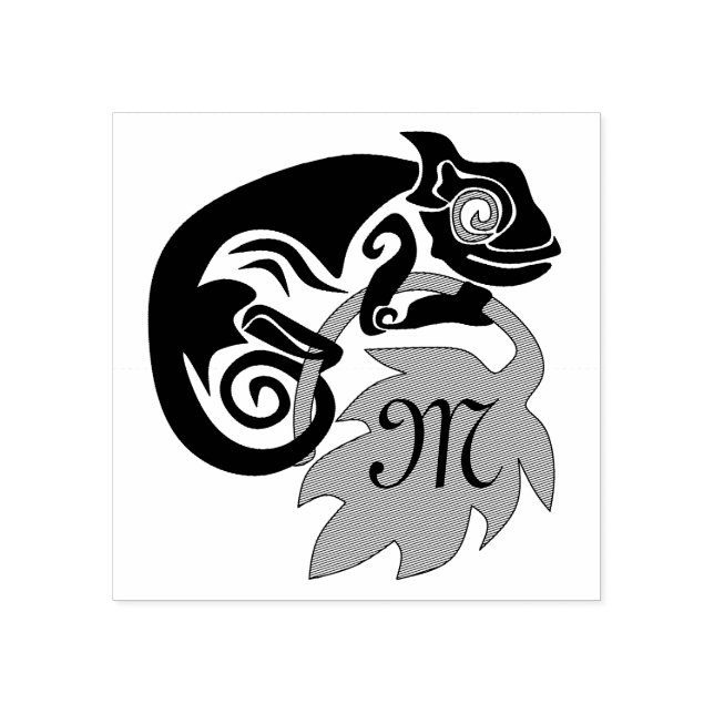 Sello De Caucho Whimsical Chameleon trepando en el monograma de Ho (Impresión)