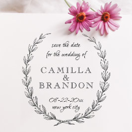 Sello De Caucho Whimsical Script Laurel Botanical Save The Date