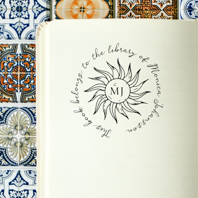 Sello De Caucho Whimsical Script Sun Flower Custom Library Book  (Subido por el creador)