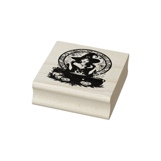 Sello De Caucho Whimsically Enchanting Witch With Spiders (Sello)