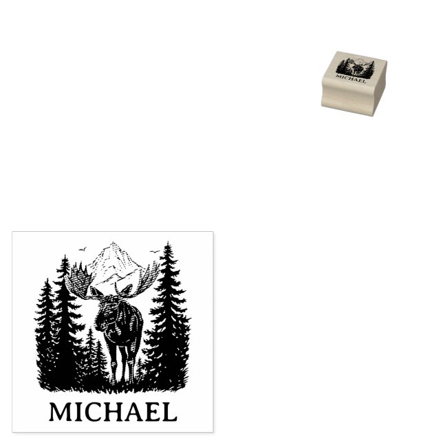 Sello De Caucho Winter Forest Woodland Moose Personalized   (Sellado)
