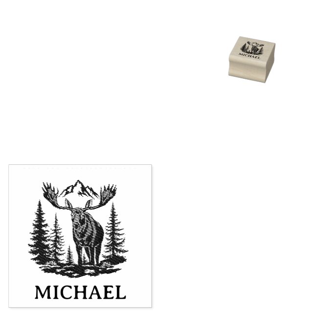 Sello De Caucho Winter Forest Woodland Moose Personalized   (Sellado)