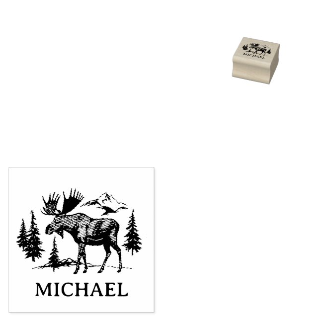 Sello De Caucho Winter Forest Woodland Moose Personalized   (Sellado)
