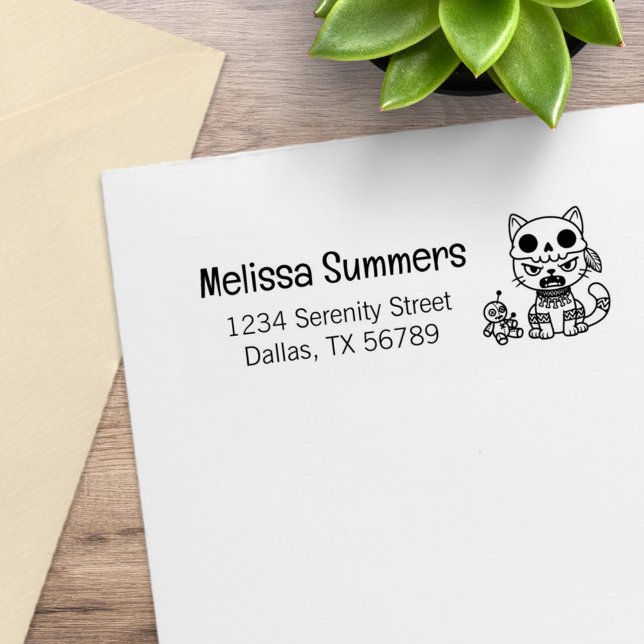 Sello De Caucho Witch Cat Voodoo Doll Return Address (Subido por el creador)