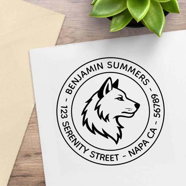 Sello De Caucho Wolf Head Profile Round Address (Subido por el creador)