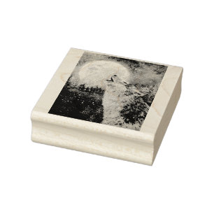 Sello De Caucho Wolf Howl y Moon Winter Rubber Stamp