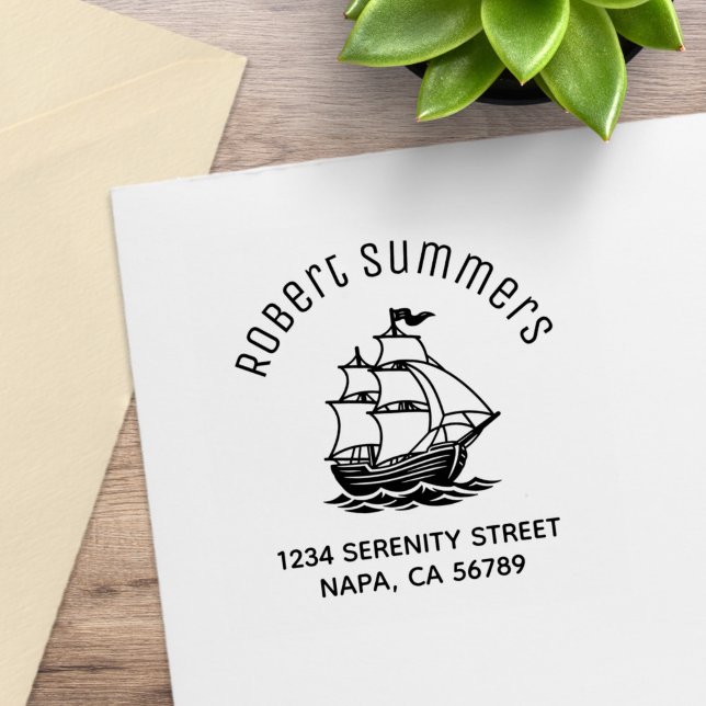 Sello De Caucho Wooden Sailing Ship Galleon Sea Arch Address (Subido por el creador)