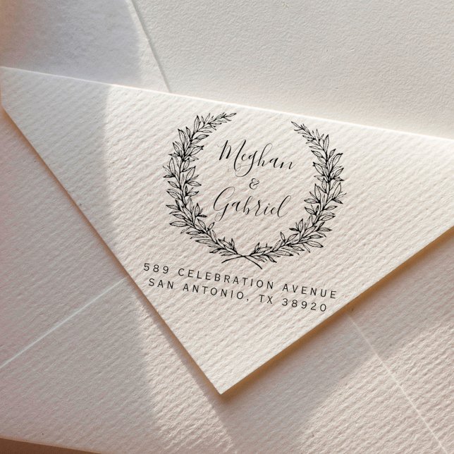 Sello De Caucho Wreath botánico | Dirección de devolución de nombr (Subido por el creador)