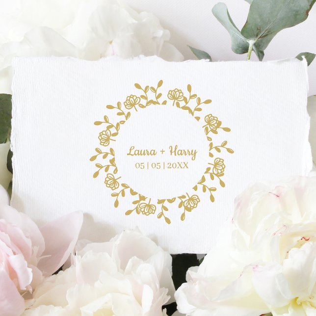Sello De Caucho Wreath con flores silvestres en negro para Boda (Subido por el creador)