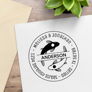 Sello De Caucho Yin-Yang Familia Pareja de Pescados Dirección Redo