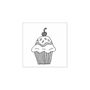 Sello De Caucho Yummy Whimsical Cupcake con cerezo encima