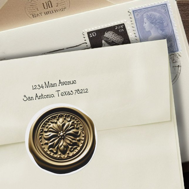 Sello de cera falso impresión profunda flor dorada (Subido por el creador)