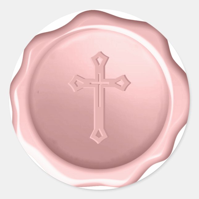 Sello de cera religioso rosa polvoriento con cruz  (Anverso)