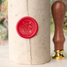 Sello de cera roja con rosa roja y texto