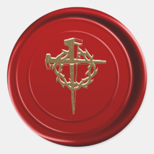 Sello de cera roja cruz de oro Jesús religioso