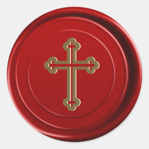 Sello de Cera Roja Cruz Dorada Religiosa