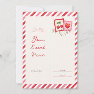 Sello de Cereza Roja Tarjeta Postal de Raya de Dul