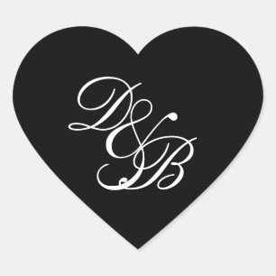 Sello de corazón de boda con monograma negro/blanc