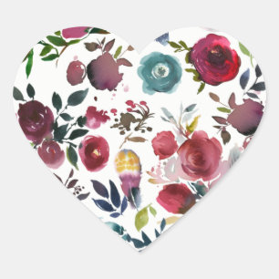 Sello de corazón de boda floral acuarela rojo Borg