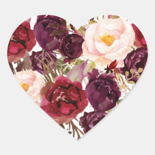 Sello de Corazón de Boda Floral Rojo Borgoña de Ot