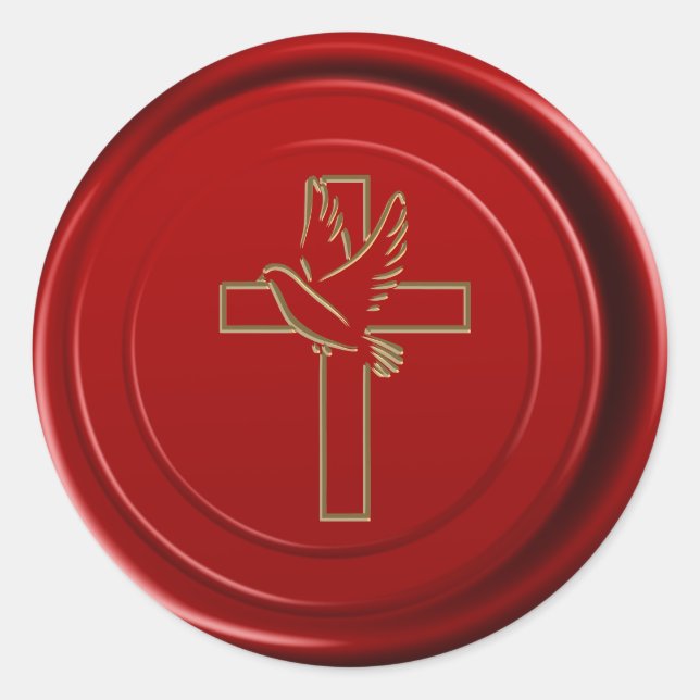 Sello de Cruz de Paloma de Cera Roja Religiosa (Anverso)