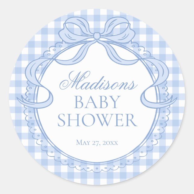 Sello de Cumple de Bebé Coquette de Gingham Azul (Anverso)