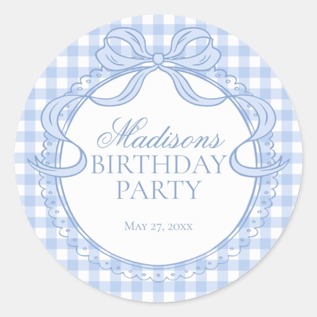 Sello de Cumpleaños de Lazo Coqueta de Gingham Azu (Anverso)