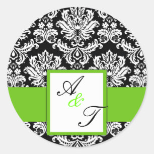 Sello de Damasco de Monograma Verde Boda