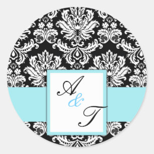 Sello de Damasco del Monograma del Boda Azul