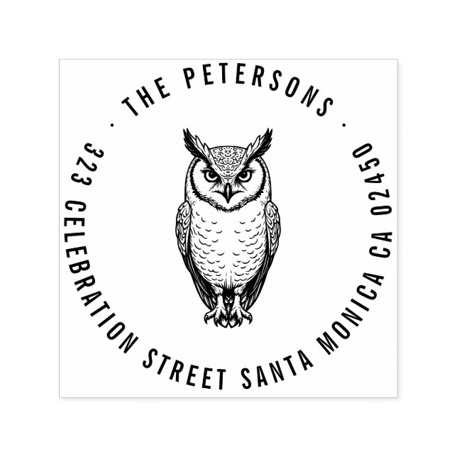 Sello de dirección de devolución de búho en negrit (Diseño)