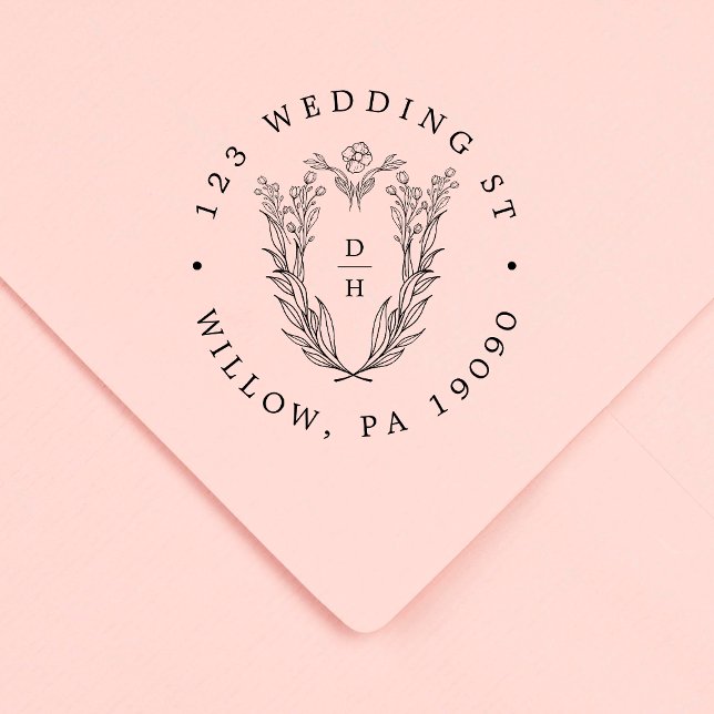 Sello de dirección de devolución del Boda de goma  (DAPHNE Floral Rubber Wedding Return Address Stamp)