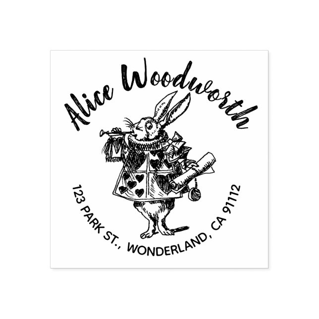 Sello de dirección de goma de conejo blanco (Impresión)