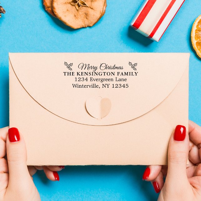 Sello de dirección de la familia personalizado Fel (Custom Merry Christmas Family Address Stamp)