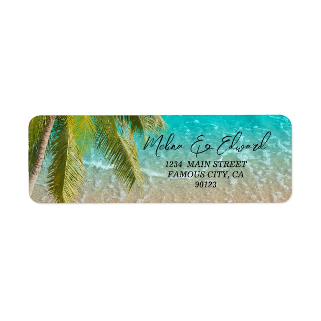 Sello de dirección de playa tropical elegante (Frente)