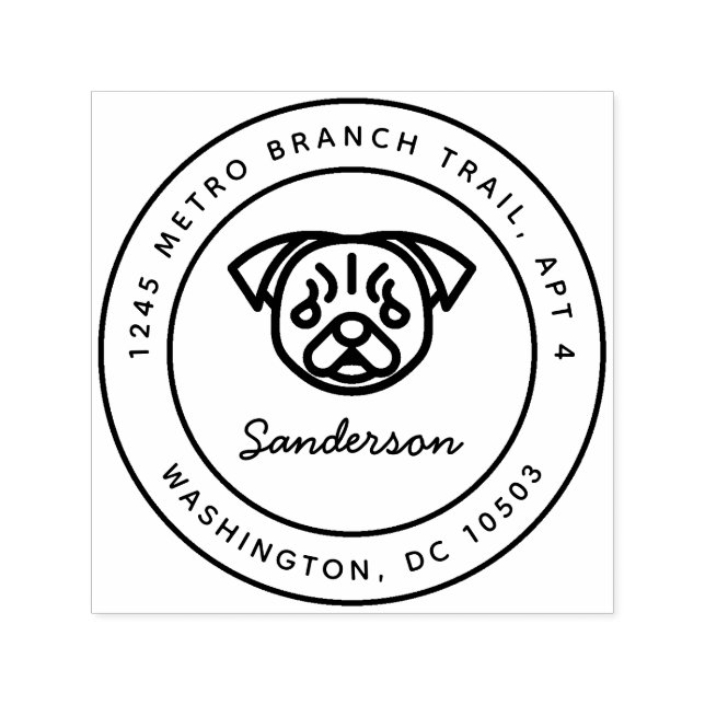 Sello de dirección de retorno de perro de pug auto (Diseño)