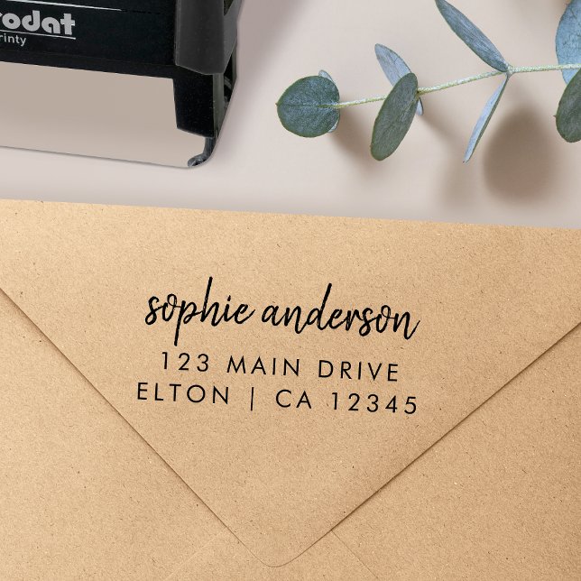 Sello de dirección de retorno marca de autotinta m (Modern handwritten return address stamp by Guava, perfect for weddings small business, and gifts)