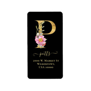 Sello de dirección floral elegante en monograma de