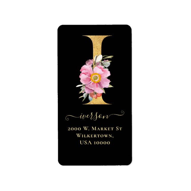Sello de dirección floral elegante en monograma Go (Frente)