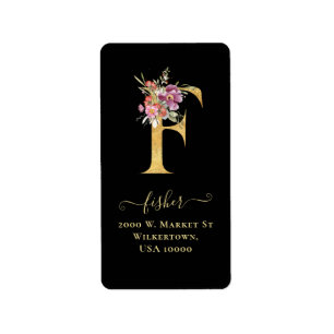 Sello de dirección floral Elegante Gold Monograma