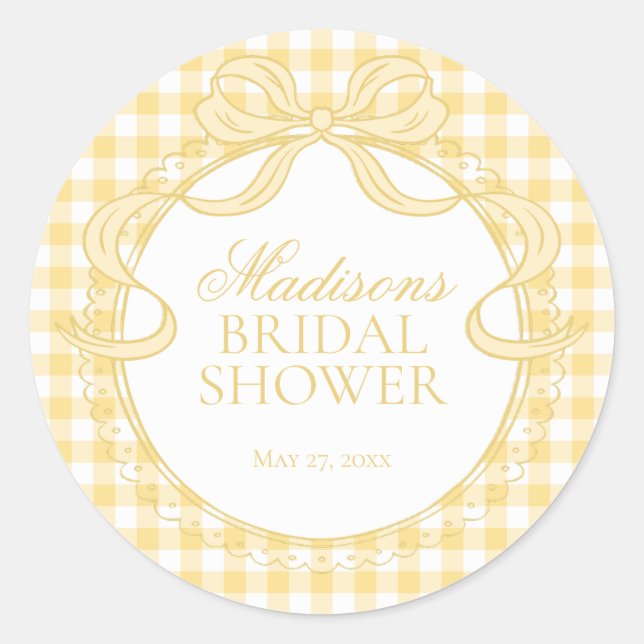 Sello de Ducha de Novia Coqueta de Gingham Amarill (Anverso)