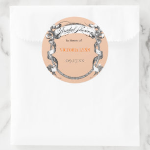 Sello de Ducha Nupcial de Boda Vintage Coral Vivo