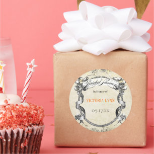 Sello de ducha nupcial de boda vintage coral vivo