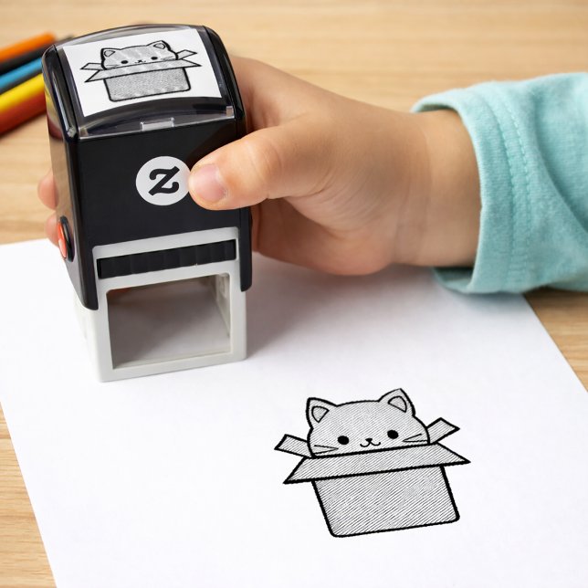 Sello de Entintado Automático de Gato Adorable en  (Adorable Cat-in-a-Box Self-Inking Stamp. self-inking stamp)