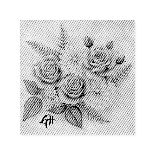 Sello de entintado automático de Rosas y Dahlias (Diseño)
