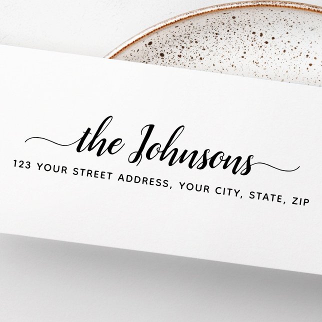 Sello de entrada automática de la dirección de ret (Cute script return address self-inking stamp)