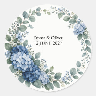 Sello de Favor de Boda de Hortensia Azul Eucalipto