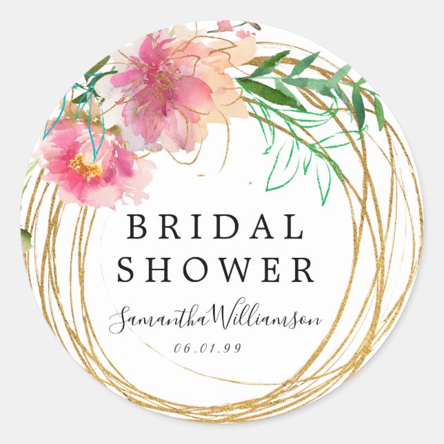 Sello De Favor De La Ducha Bridal Peony De Flores  (Anverso)