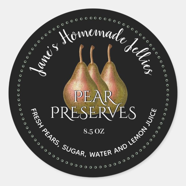 Sello de gelatina personalizado Preserve Pears Vin (Anverso)