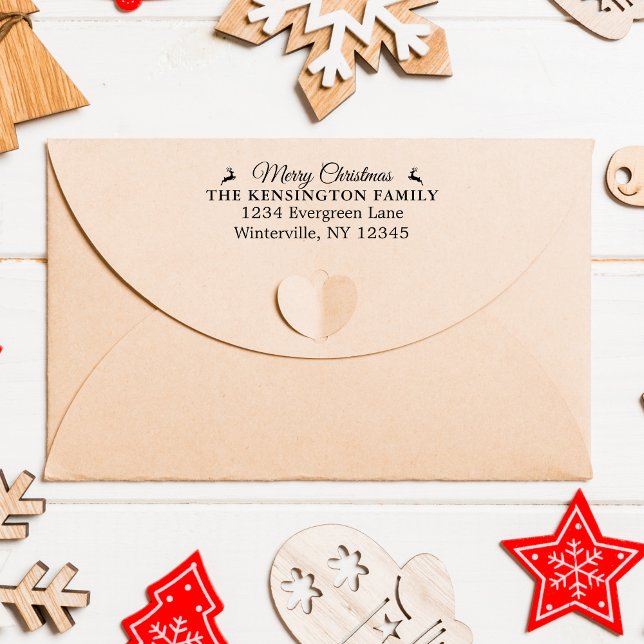 Sello de goma de la familia de Navidades personali (Personalized Christmas Family Address Rubber Stamp)